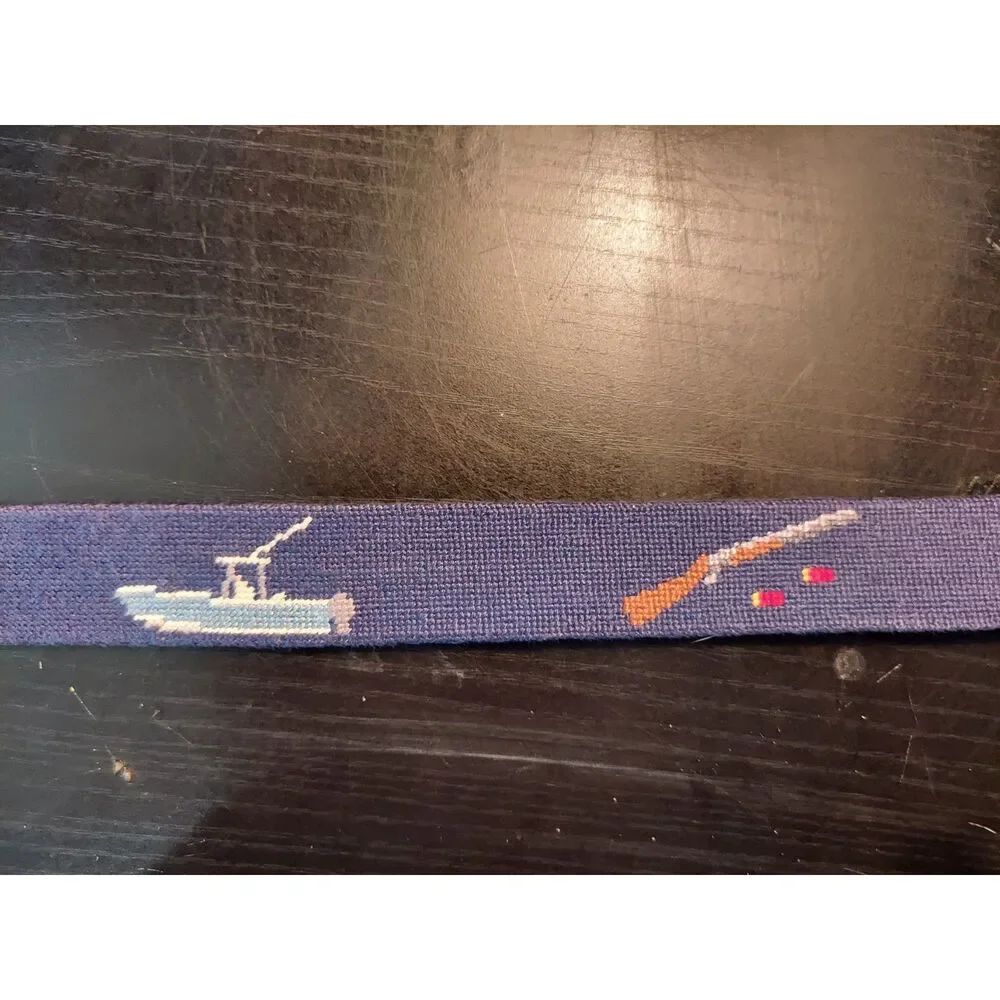 Smathers & Branson Hand Stitched Needlepoint Leather Belt Sz 42 Personalized